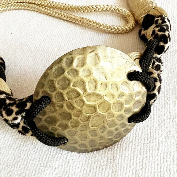 Vintage 80s Women Bronze Color Round Buckle Stretchy Rope Belt 34" Sz S/M - Picture 7 of 8